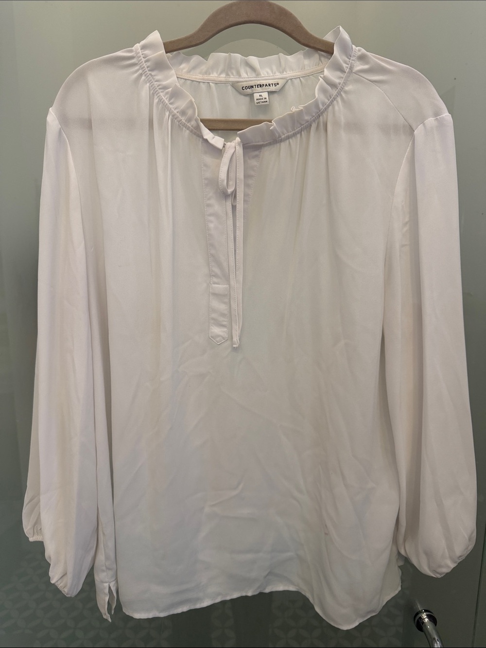 Counterparts Cream Long-Sleeve Ruffle Tie Neck Blouse - Picture 1 of 1